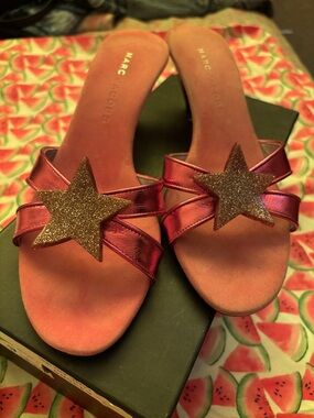 Marc Jacobs Metallic Pink Star-Embellished Slide Mules